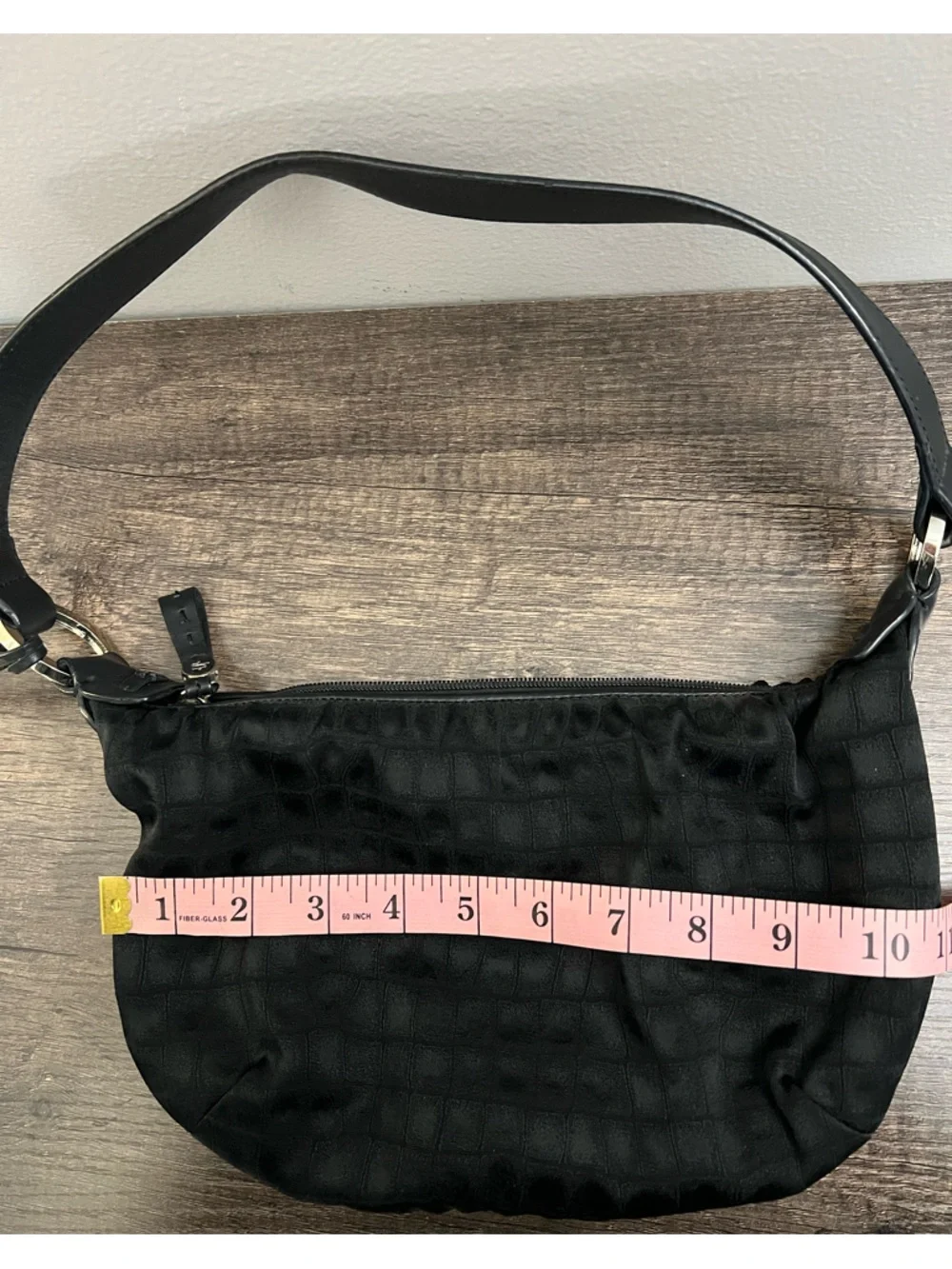 Donald J. Pliner Black Shoulder Bag with Silver-Tone Logo Charm like new